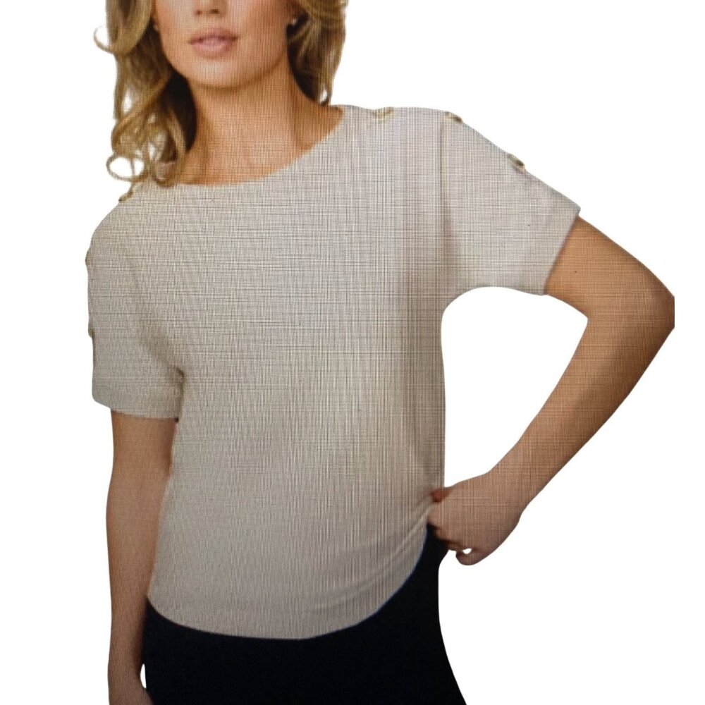 NWT Melissa Page Women's Button Detail Dolman Short-Sleeve Sweater Pumice Stone - Picture 2 of 7